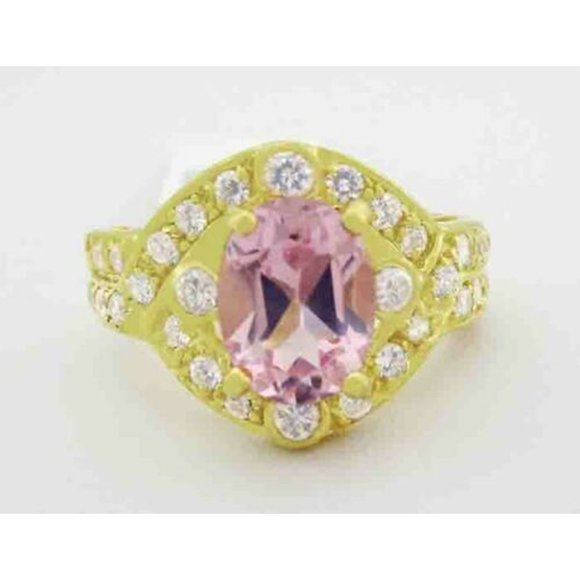 Lab Created Pink 1.26 Cts & White Sapphire & Ring 10K Yellow Gold
